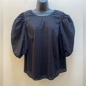 A New Day Eyelet Balloon Sleeve Top Black Size XL
